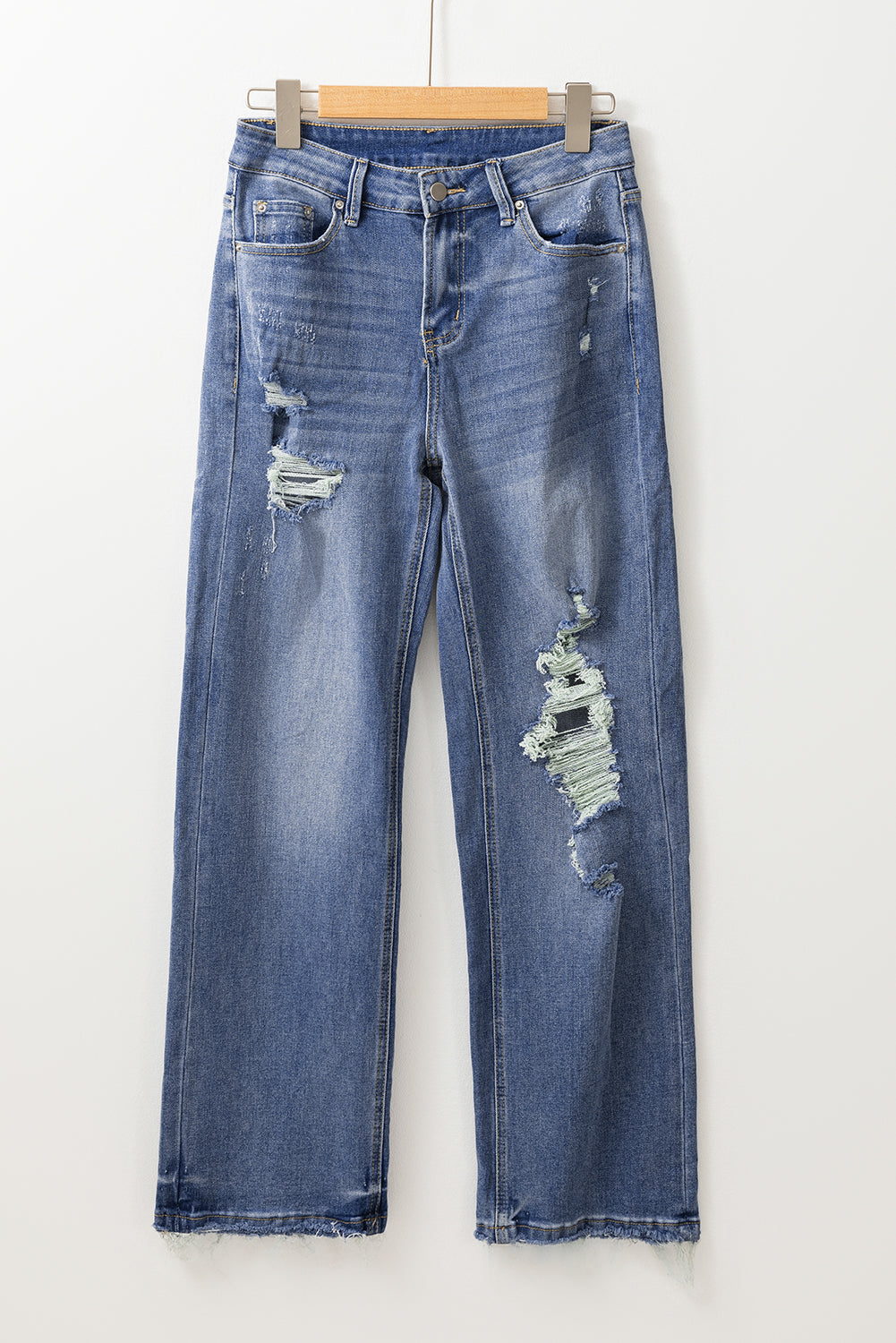 Ashleigh Blue Distressed Raw Hem Straight Leg High Waist Jeans - Viraxa