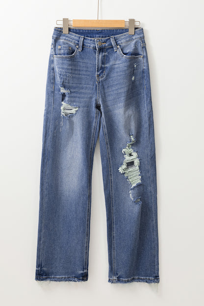 Ashleigh Blue Distressed Raw Hem Straight Leg High Waist Jeans - Viraxa