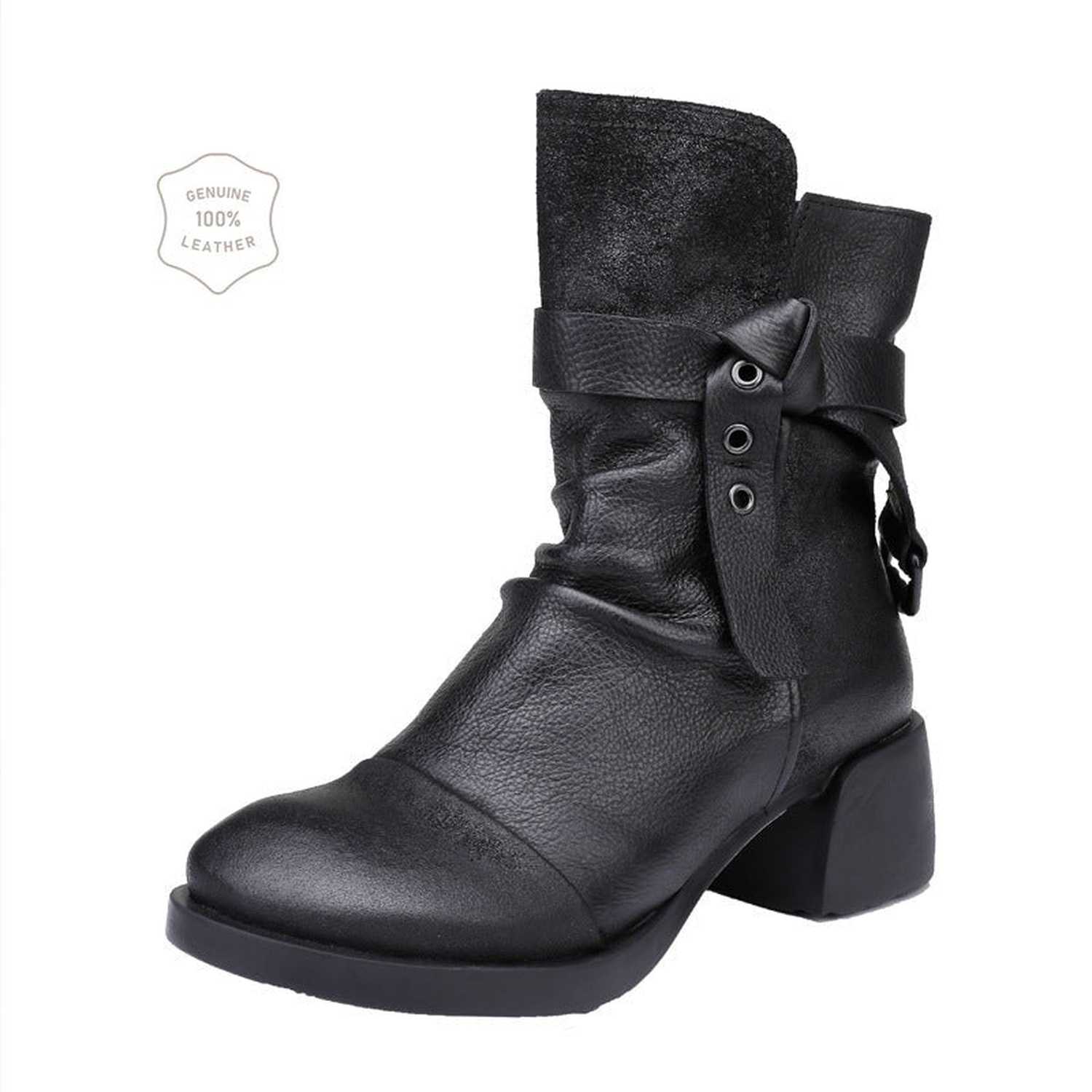 Women's Retro Chunky Heel Ankle Boots - Viraxa