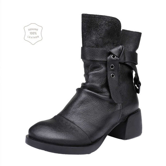 Women's Retro Chunky Heel Ankle Boots - Viraxa