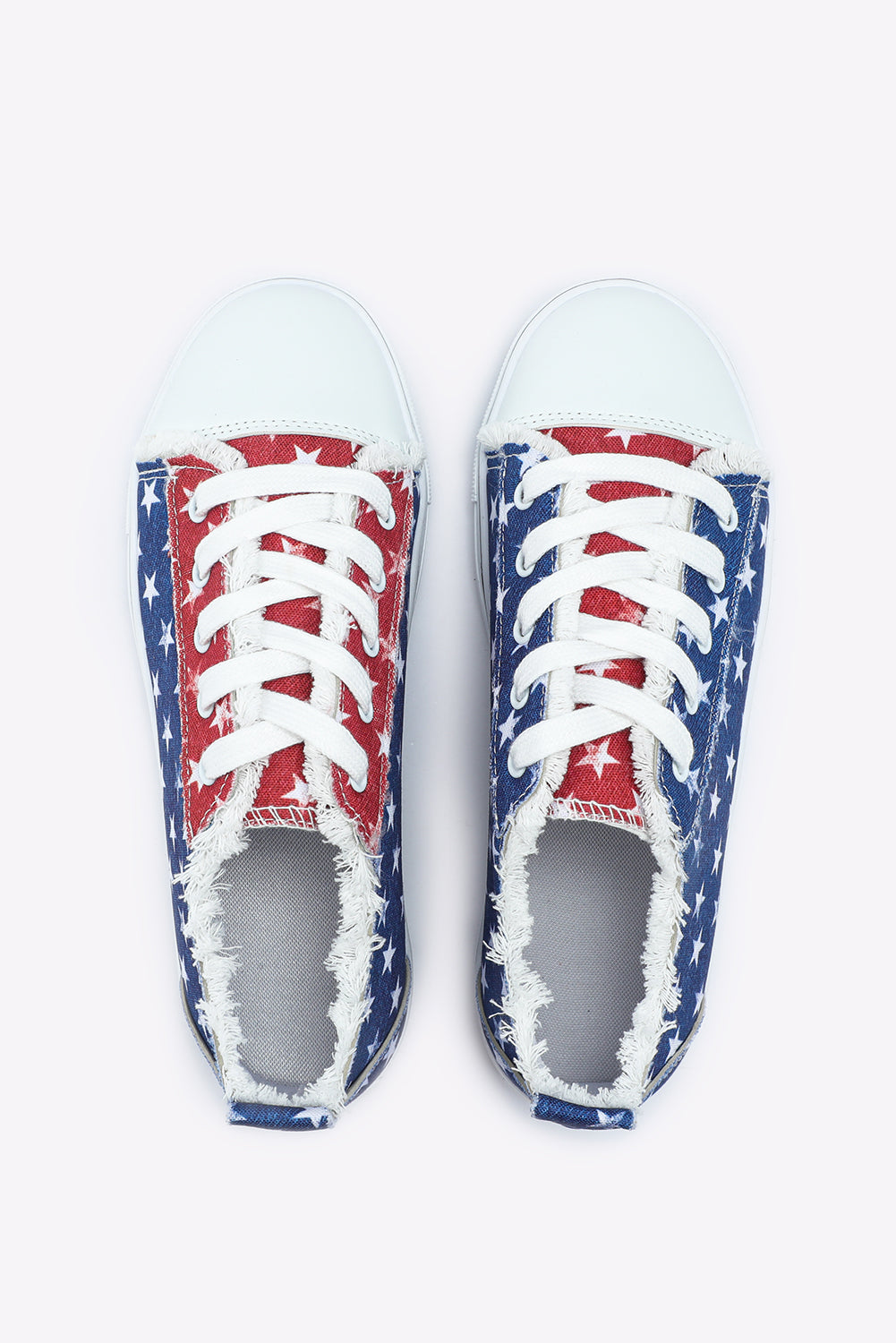Multicolor American Flag Stars Printed Frayed Detail Lace-up Shoes - Viraxa