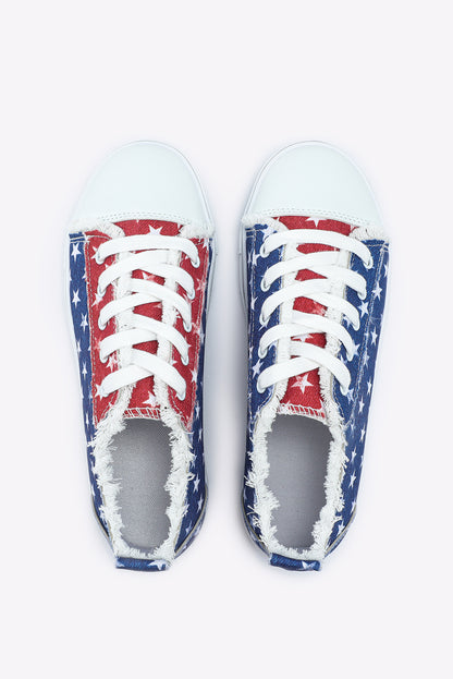Multicolor American Flag Stars Printed Frayed Detail Lace-up Shoes - Viraxa