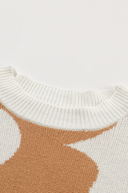 Khaki Big Flower Pattern Drop Shoulder Sweater - Viraxa