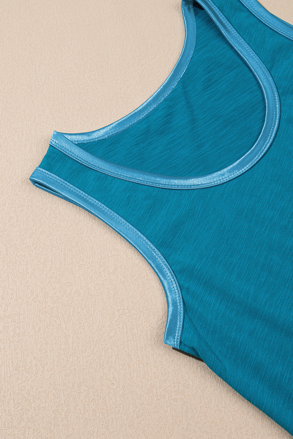 Peacock Blue Metallic Sheen Edge Scoop Neck Tank Top - Viraxa