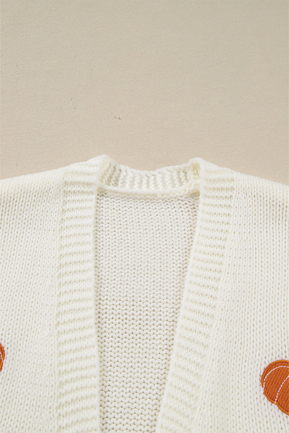White Pumpkin Print Open Front Drop Shoulder Midi Cardigan - Viraxa