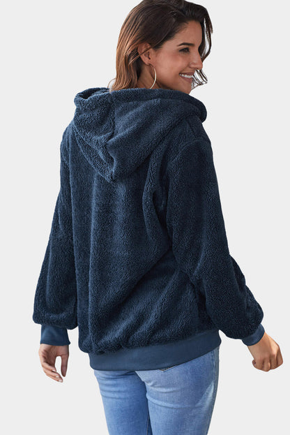 Navy Warm Furry Pullover Hoodie
