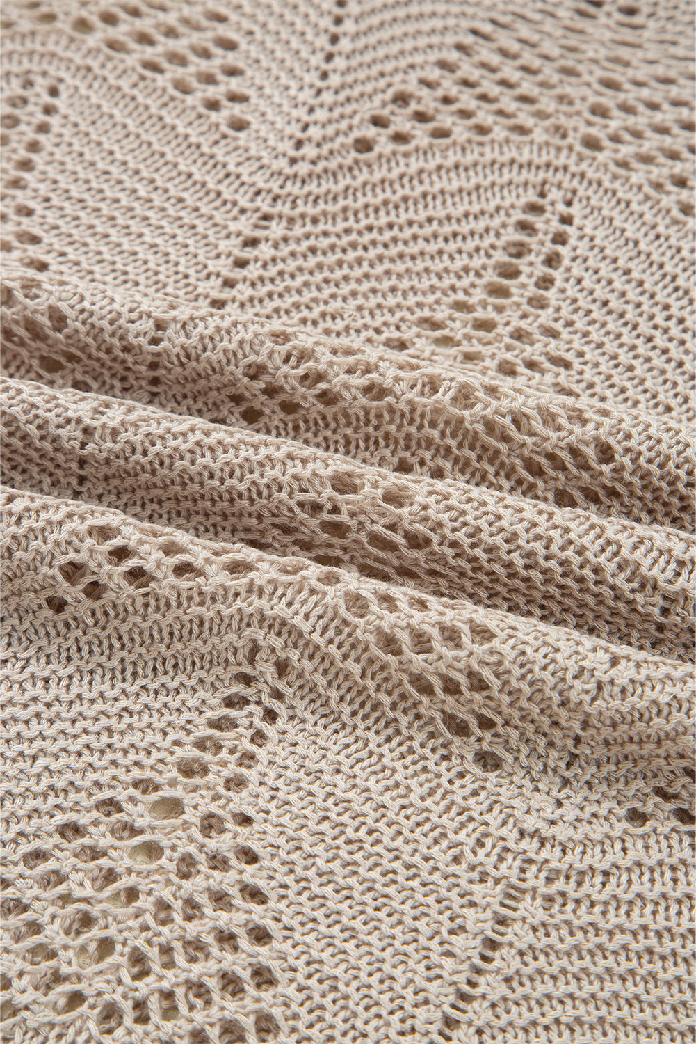 Parchment Hollow Out Knit 7/8 Sleeve Casual Sweater - Viraxa