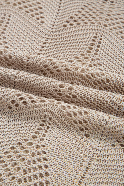 Parchment Hollow Out Knit 7/8 Sleeve Casual Sweater - Viraxa