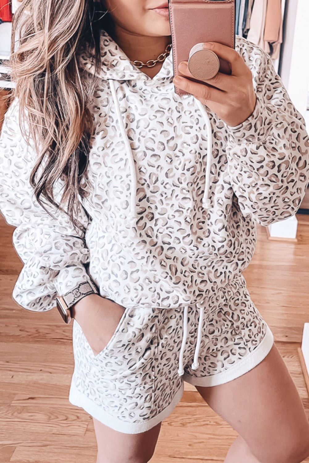 White Classic Leopard Hoodie and Shorts Set - Viraxa