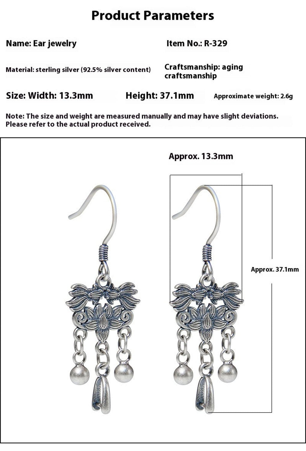 925 Silver Retro Ethnic Style Ear Hook Women's Sterling Silver Koi Earrings