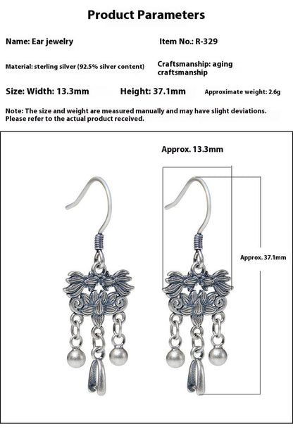 925 Silver Retro Ethnic Style Ear Hook Women's Sterling Silver Koi Earrings