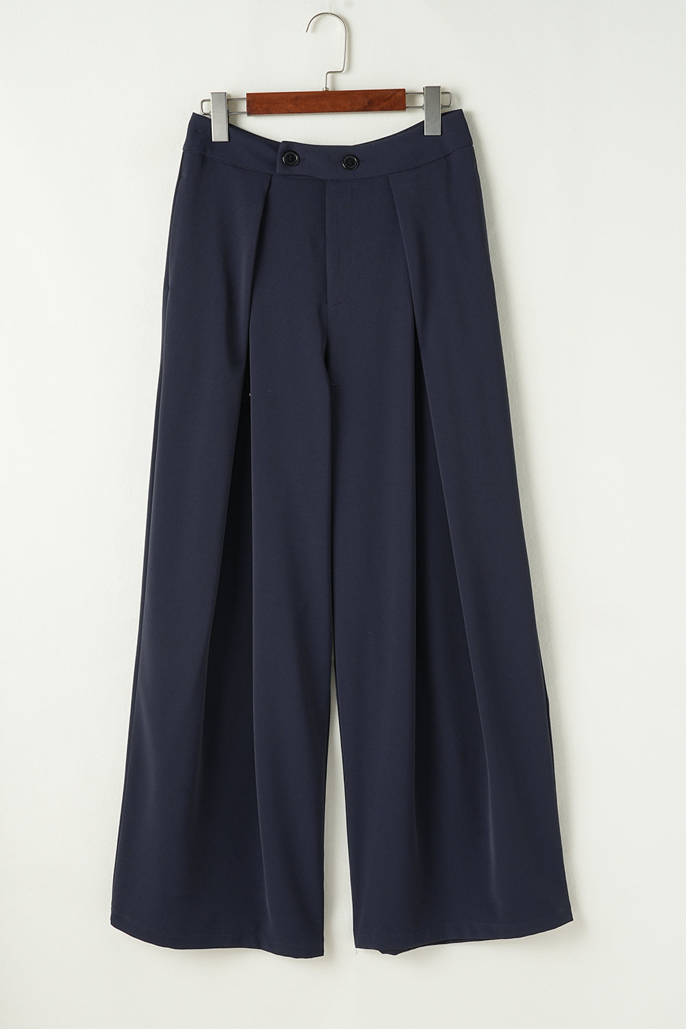 Dirty blue Dual Buttoned High Waist Pleated Wide Leg Pants - Viraxa