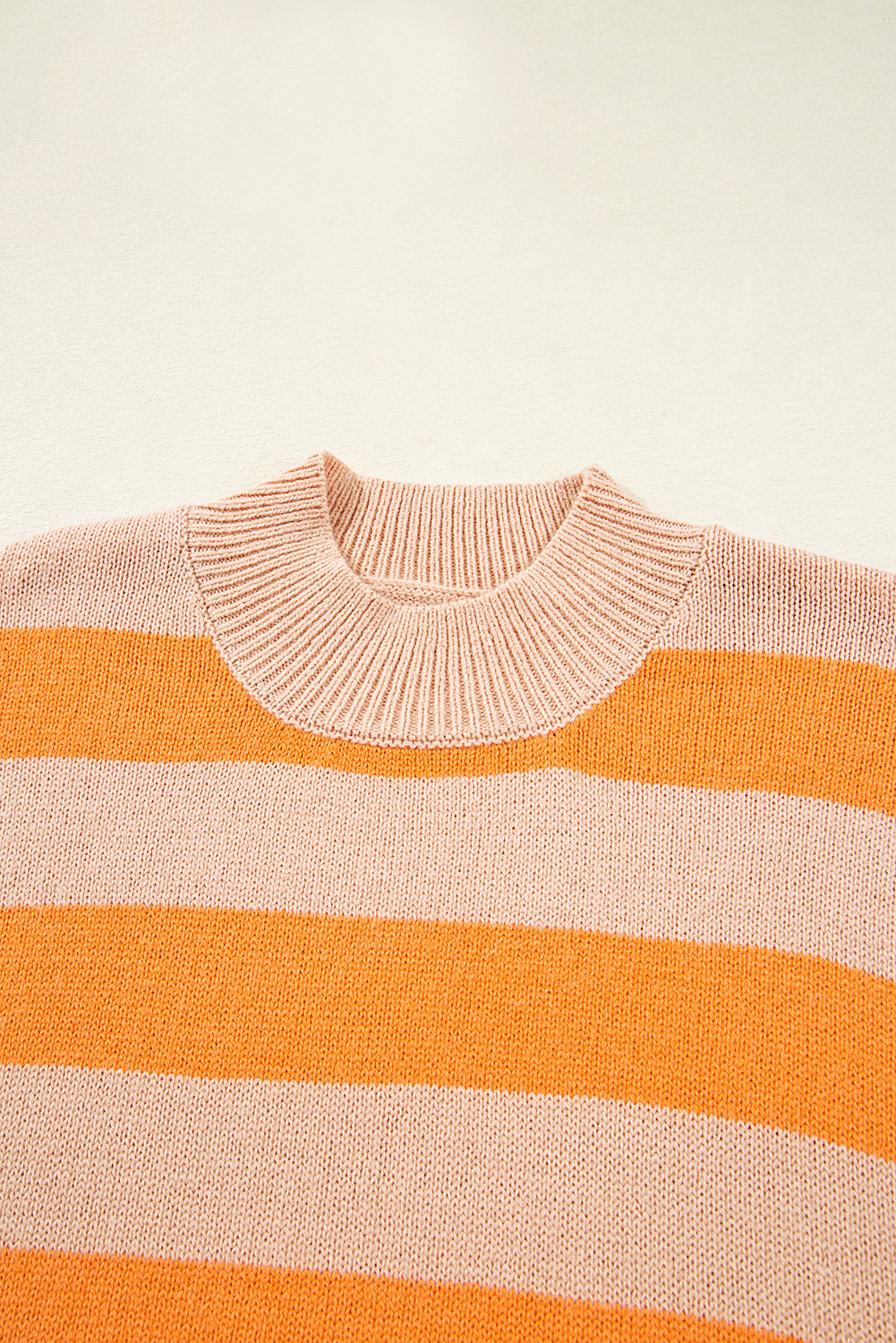 Orange Stripe Color Block High Neck Drop Shoulder Cozy Sweater - Viraxa