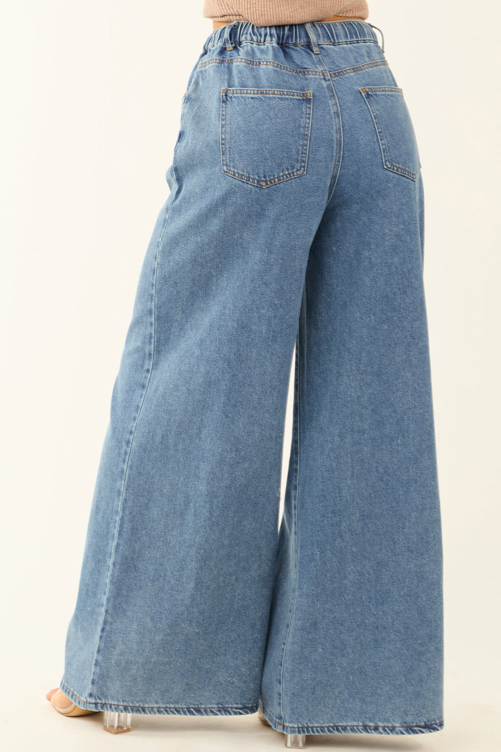 Dusk Blue Medium Wash Super Wide Leg Denim Pants - Viraxa