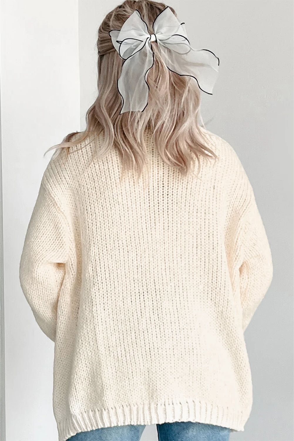 White Pumpkin Print Open Front Drop Shoulder Midi Cardigan - Viraxa