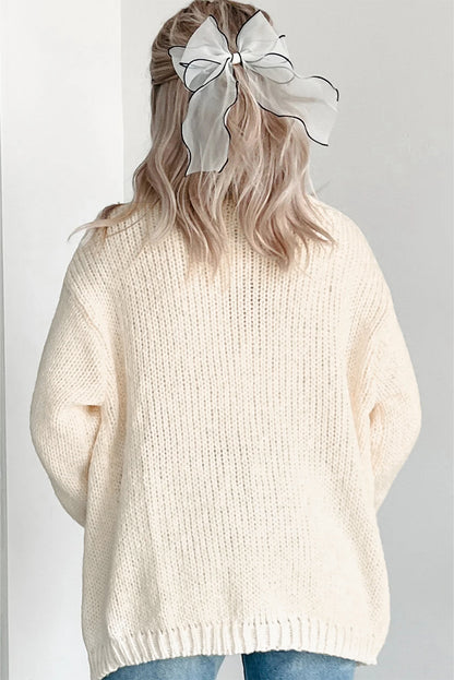 White Pumpkin Print Open Front Drop Shoulder Midi Cardigan - Viraxa