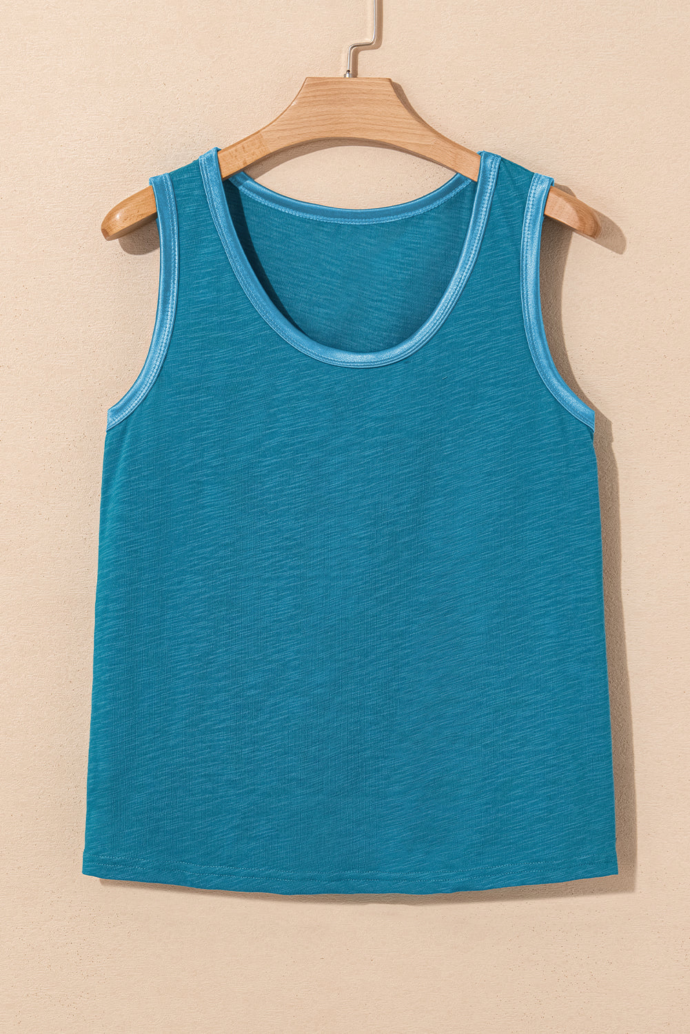 Peacock Blue Metallic Sheen Edge Scoop Neck Tank Top - Viraxa