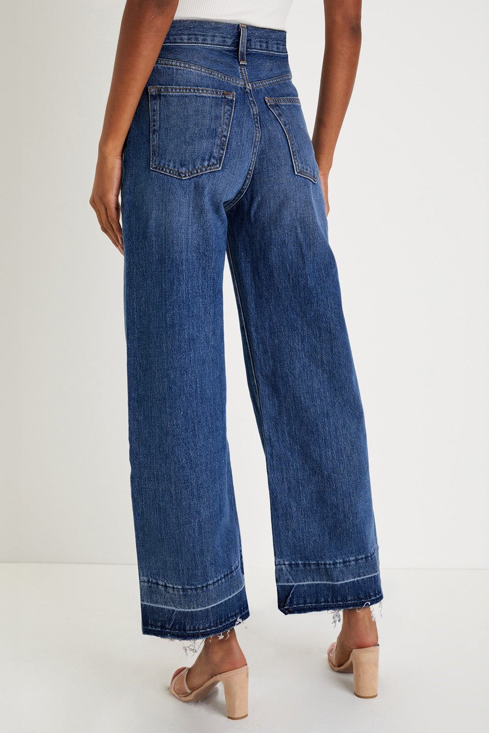 Real Teal Raw Hem Straight Leg Loose High Waist Jeans - Viraxa
