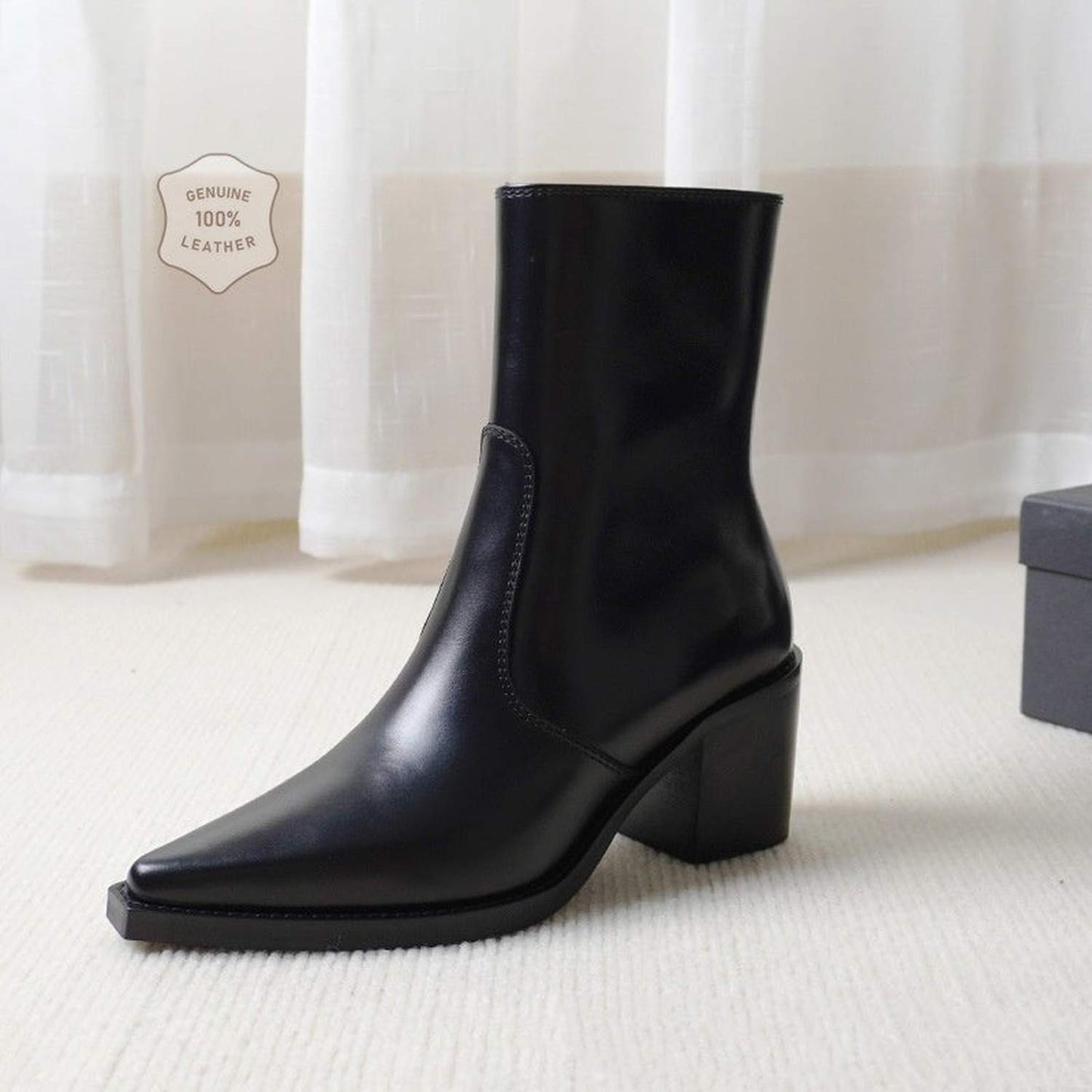 Autumn And Winter Genuine Leather Chunky Heel Martin Boots Ankle Boots - Viraxa
