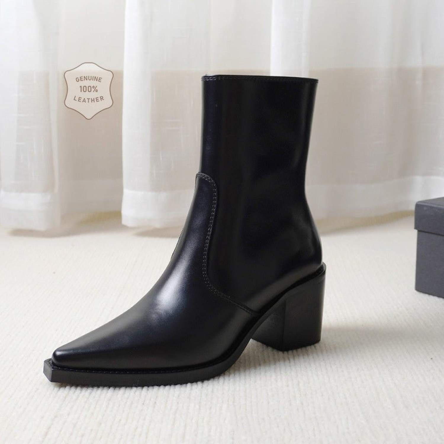 Autumn And Winter Genuine Leather Chunky Heel Martin Boots Ankle Boots - Viraxa