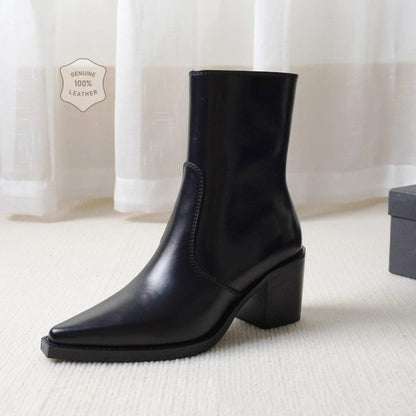 Autumn And Winter Genuine Leather Chunky Heel Martin Boots Ankle Boots - Viraxa