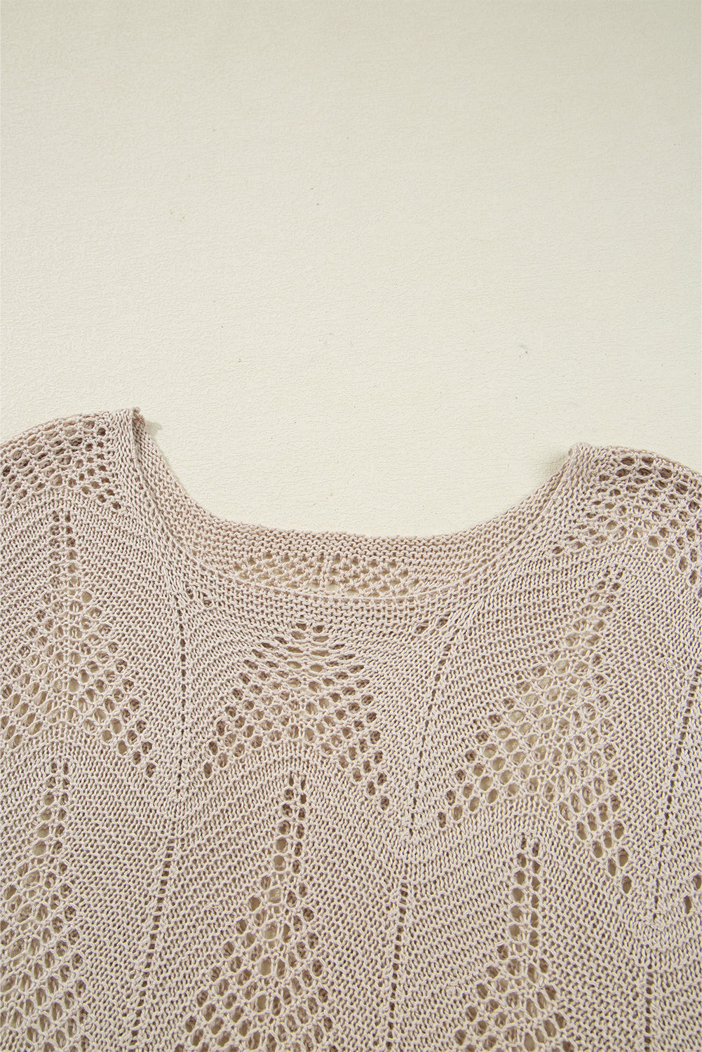 Parchment Hollow Out Knit 7/8 Sleeve Casual Sweater - Viraxa