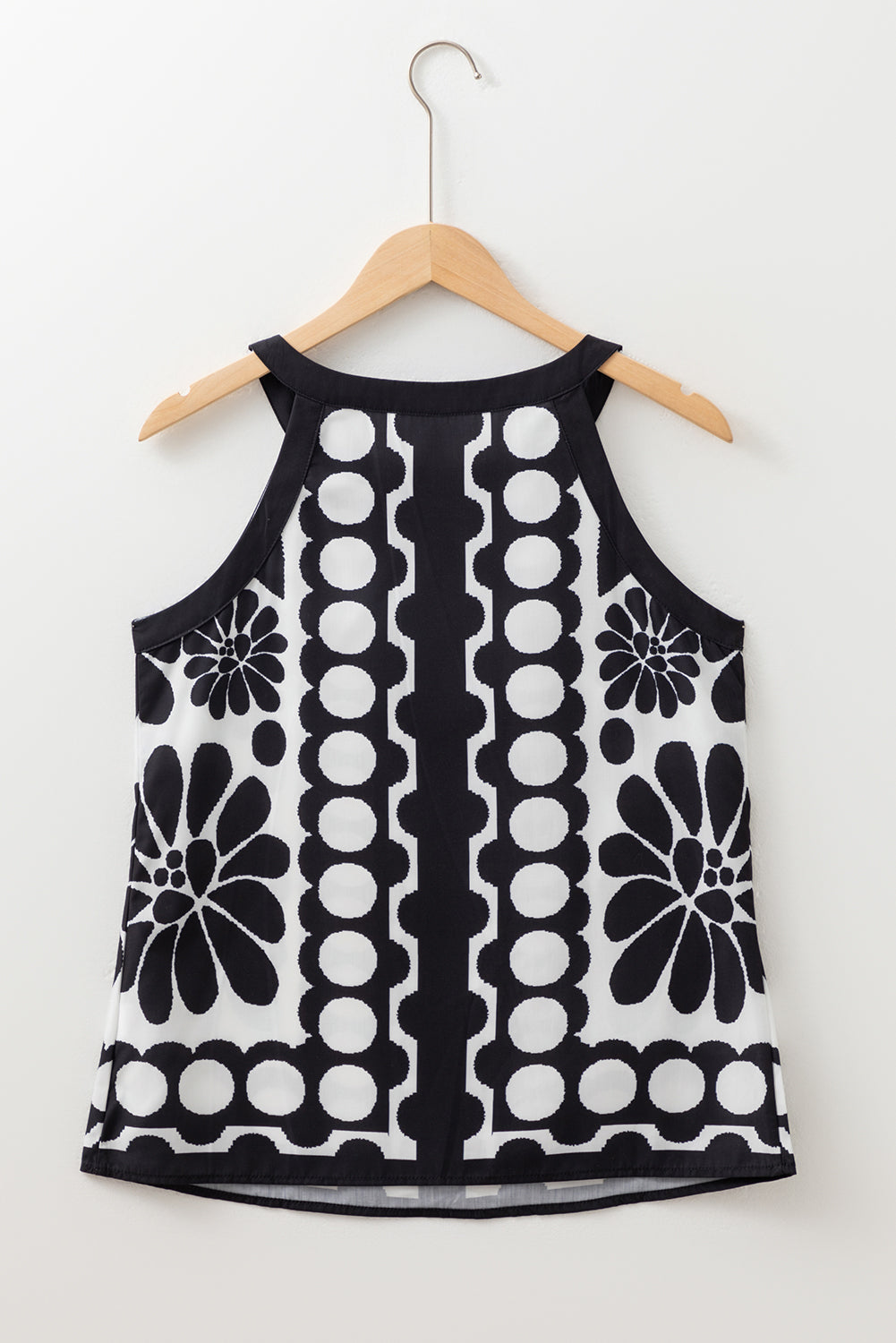 Black Abstract Dot Flower Print Tank Top - Viraxa
