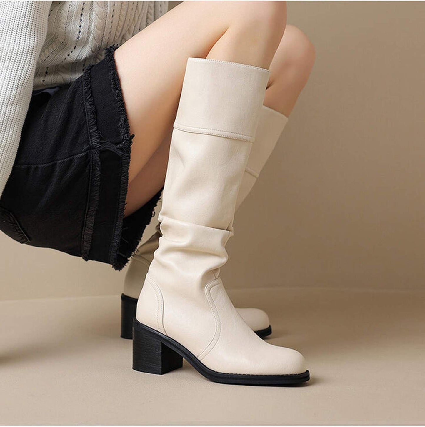 Thick Mid-heel High-top Below The Knee Women's Knight Warm Boots - Viraxa