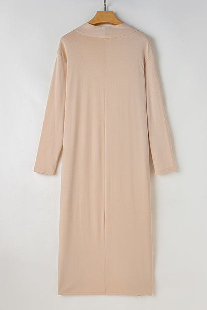 Parchment Split Long Cardigan and Skinny Pants Lounge Set - Viraxa