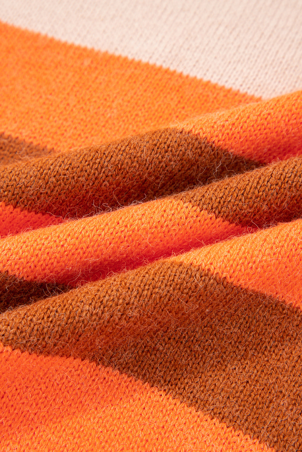 Orange Stripe Color Block High Neck Drop Shoulder Cozy Sweater - Viraxa