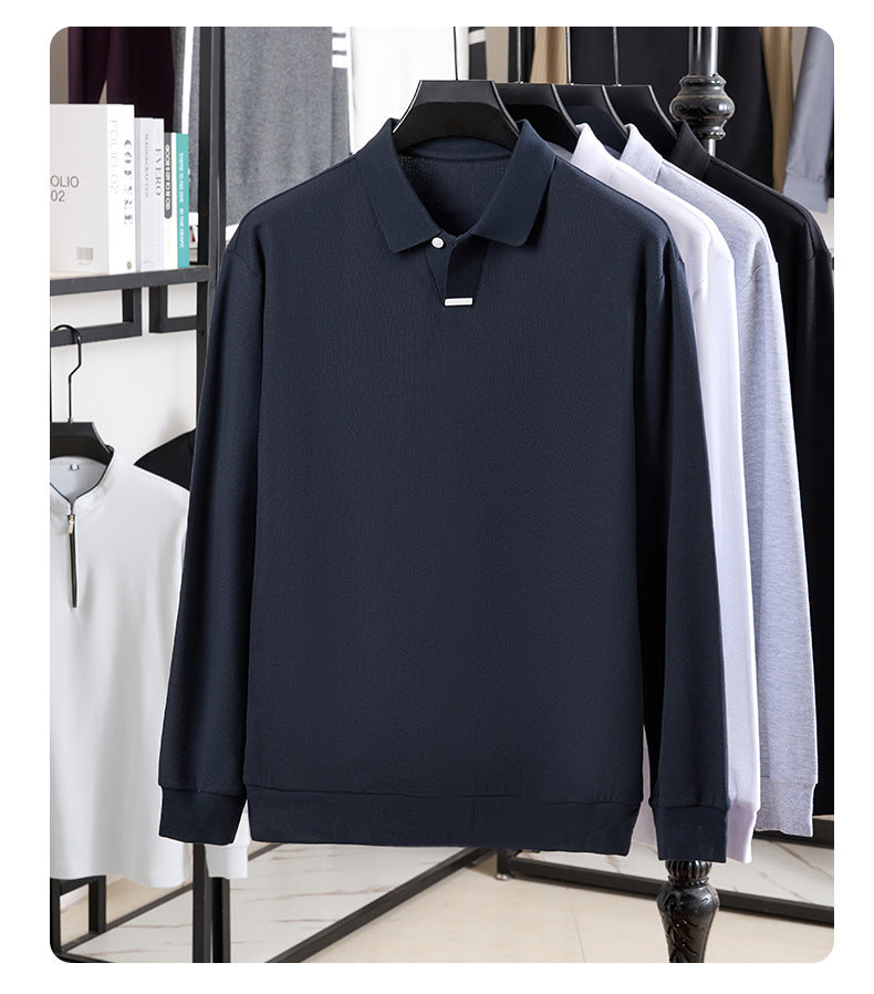 Men's Cotton Polo Shirt Loose Breathable Lapels Long Sleeve