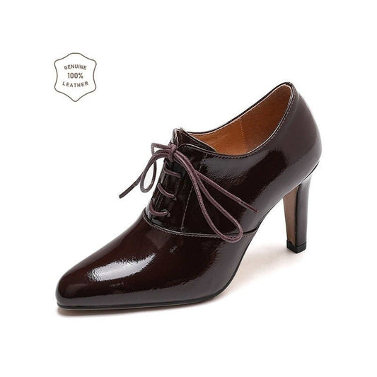 High Heel Lace-up Authentic Leather British Style Pointed Leather Shoes Mid Heel Loafers (Kopia) (Kopia) (Kopia) - Viraxa