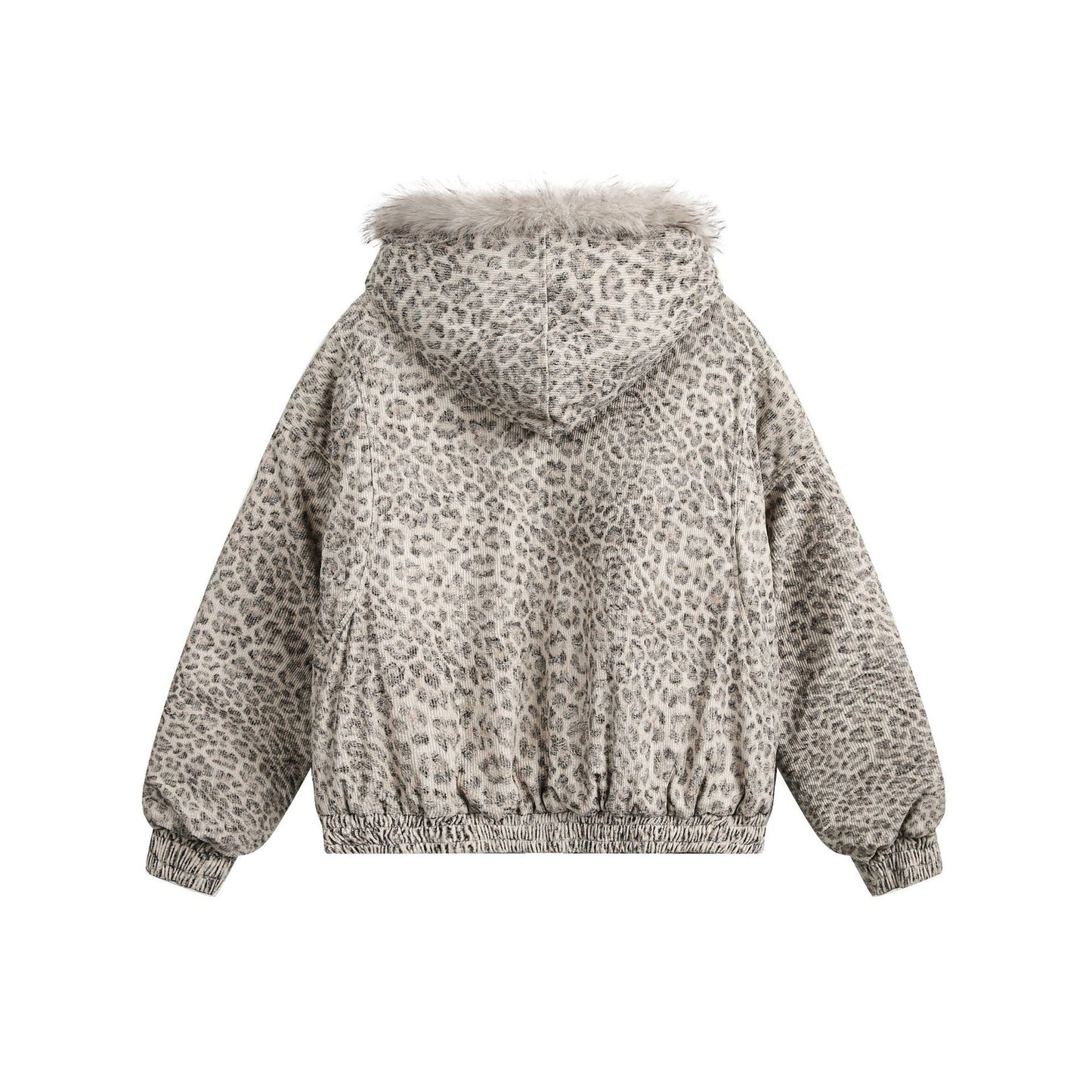 American Street Fashion Mountain Carving Leopard Print Hooded Cotton Coat Jacket
