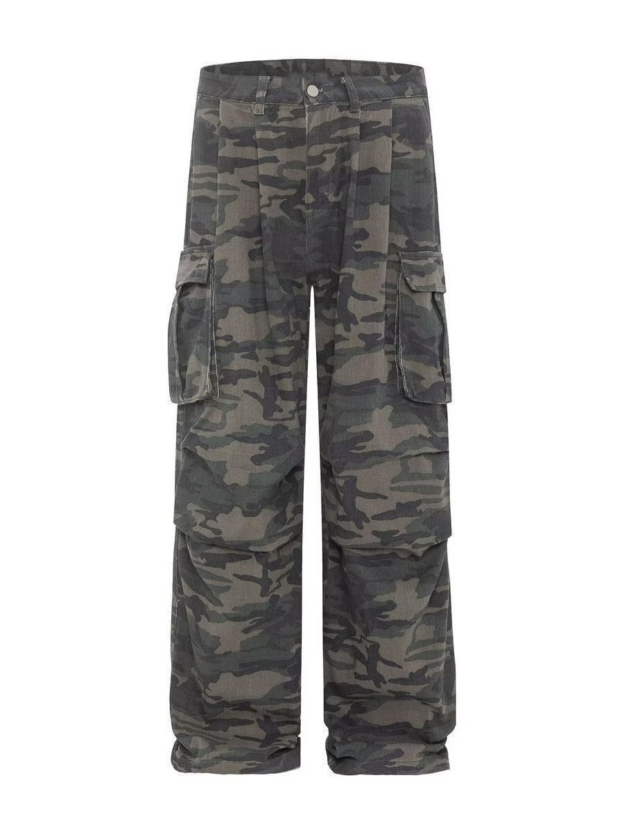 American Vintage Crumpled Multi-pocket Washed Camouflage Cargo Pants
