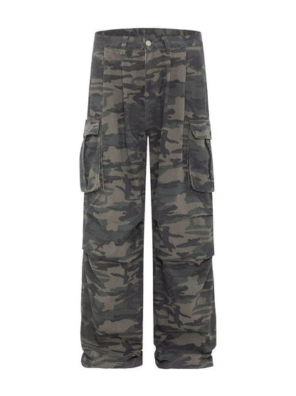 American Vintage Crumpled Multi-pocket Washed Camouflage Cargo Pants