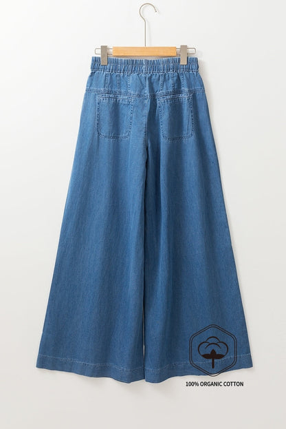 Dusk Blue Mineral Wash Button Fly Waist Wide Leg Jeans - Viraxa