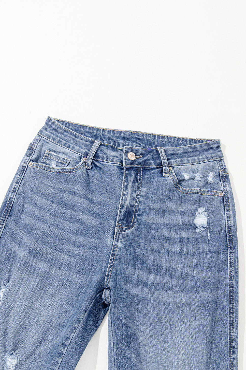 Dusk Blue High Rise Ripped Distressed Hem Flared Jeans - Viraxa