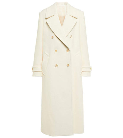 Lapel Double Breasted Elegant Mid-length Women's White Coat Elegant Overcoat