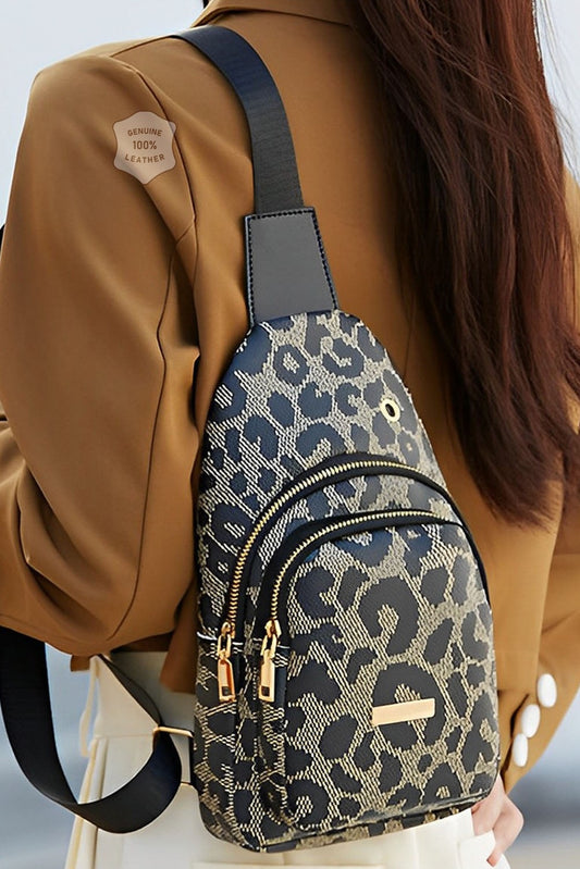Leopard Print PU Sling Bag - Viraxa