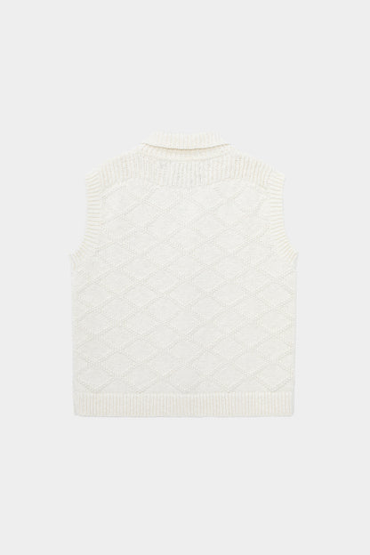 Vintage Cotton Texture Diamond Lattice Woven Cardigan Vest