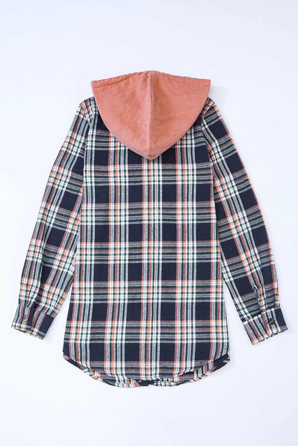 Pink Contrast Hooded Drawstring Plaid Shacket - Viraxa