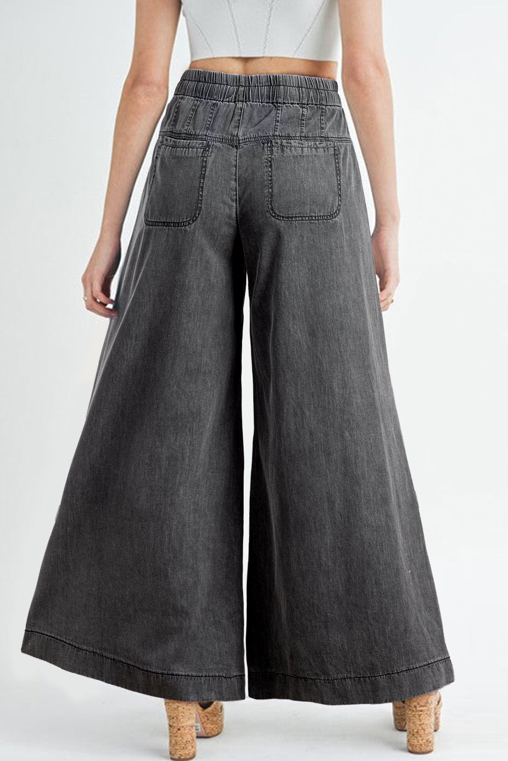 Carbon Grey Mineral Wash Button Fly Waist Wide Leg Jeans - Viraxa