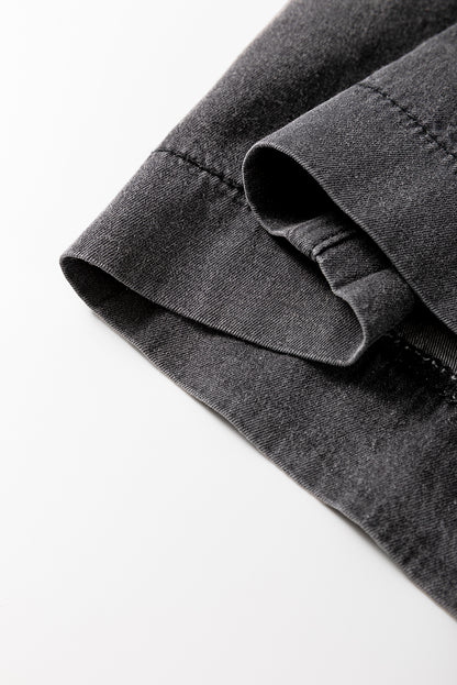 Carbon Grey Mineral Wash Button Fly Waist Wide Leg Jeans - Viraxa