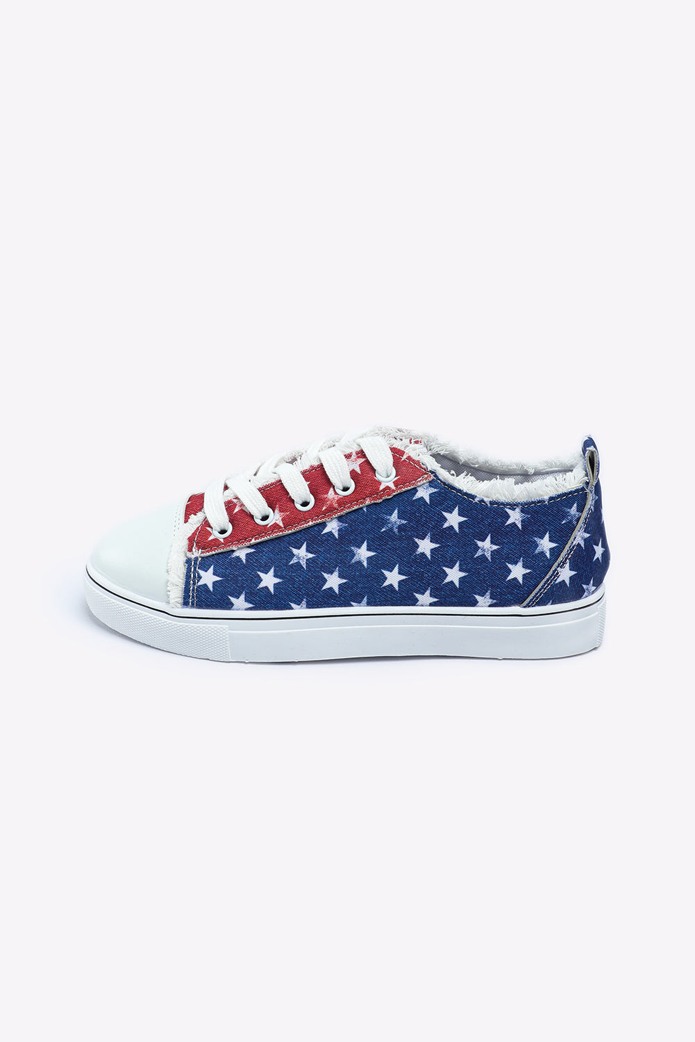 Multicolor American Flag Stars Printed Frayed Detail Lace-up Shoes - Viraxa