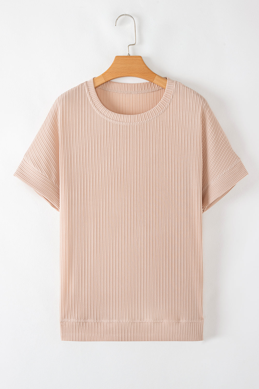Jet Stream Textured Knit Round Neck Short Sleeve Top - Viraxa