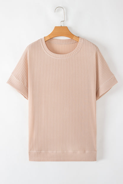 Jet Stream Textured Knit Round Neck Short Sleeve Top - Viraxa