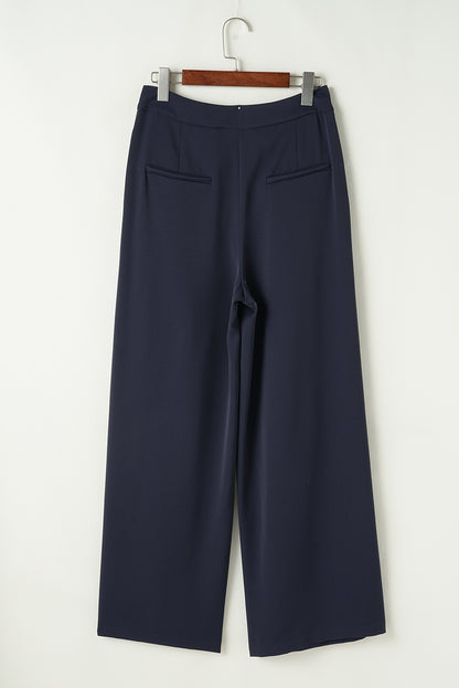 Dirty blue Dual Buttoned High Waist Pleated Wide Leg Pants - Viraxa