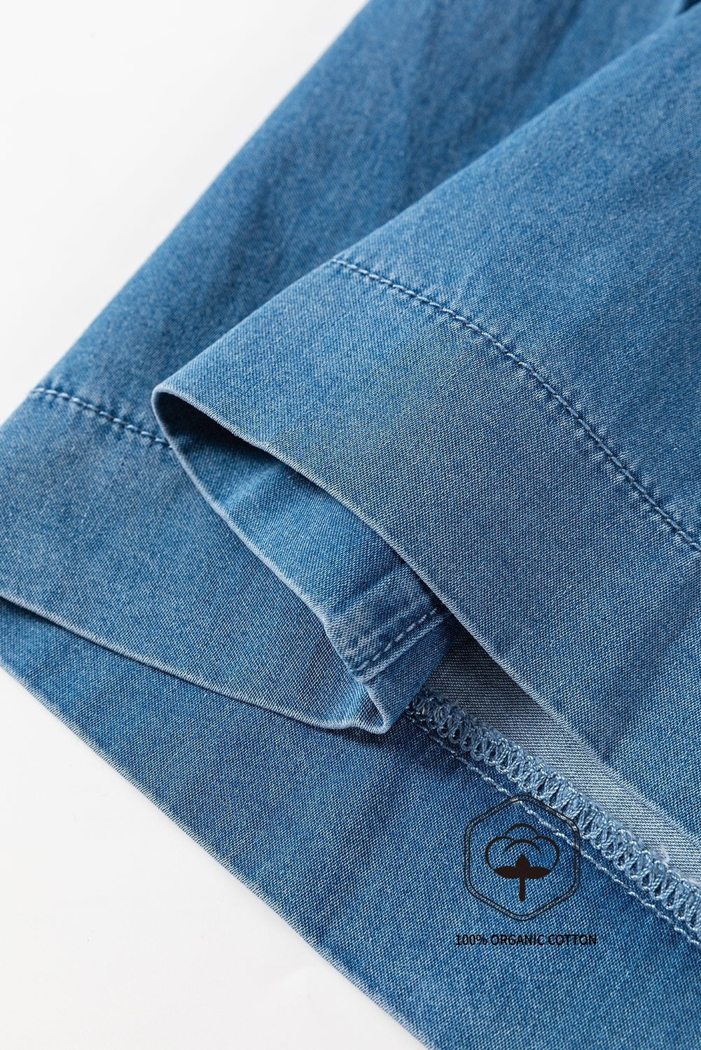 Dusk Blue Mineral Wash Button Fly Waist Wide Leg Jeans - Viraxa