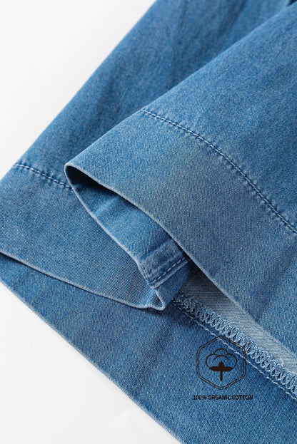 Dusk Blue Mineral Wash Button Fly Waist Wide Leg Jeans - Viraxa