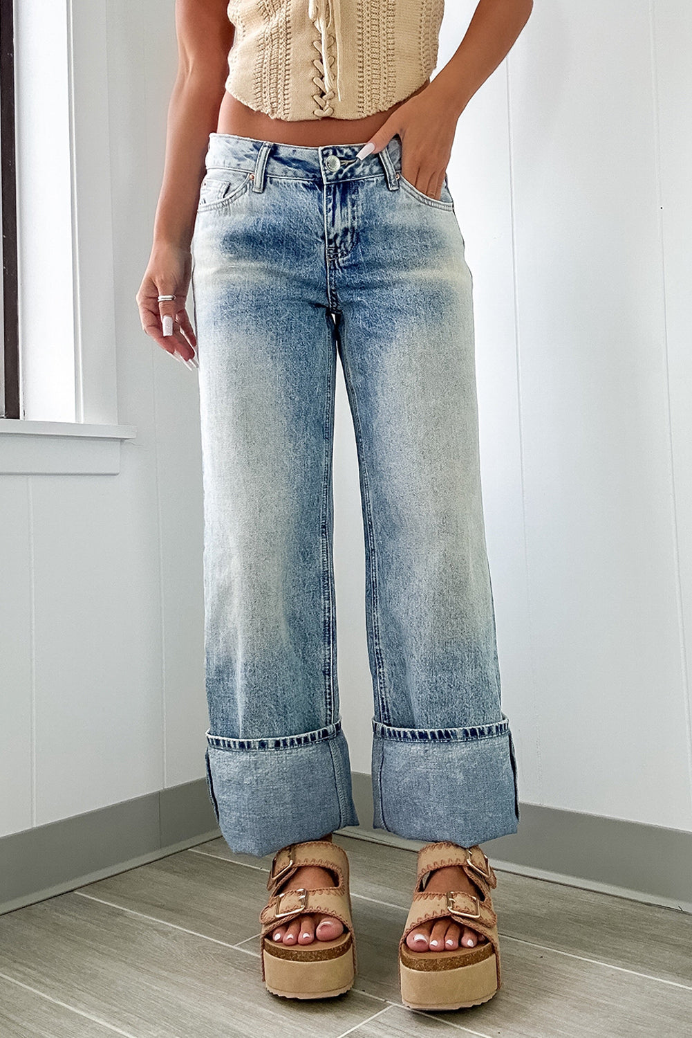 Myosotis High Rise Button Zip Fly Medium Wash Jeans - Viraxa